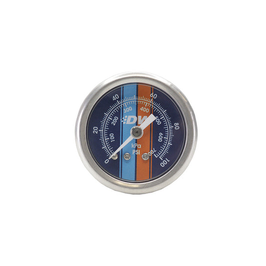 Mechanical Fuel Pressure Gauge. 1/8 NPT.  0-100 PSI, 1.5 in Diameter, Brushed Housing, Blue Face