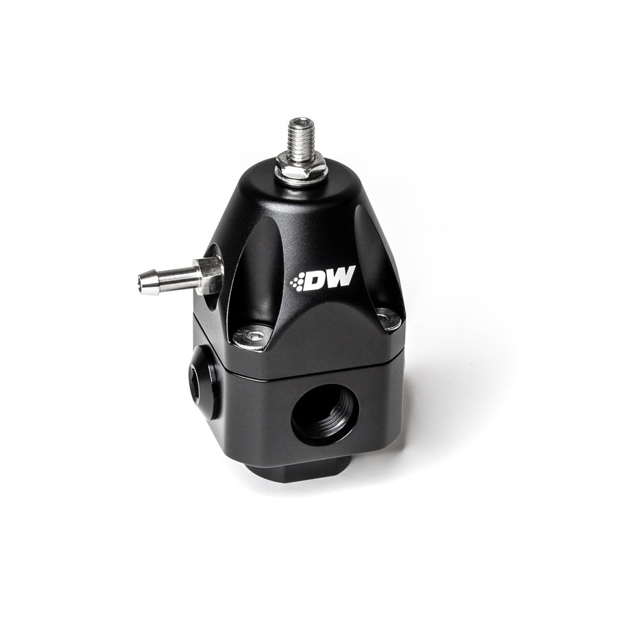 DWR1000c adjustable fuel pressure regulator, anodized black. Dual -6AN inlet and -6AN outlet. Universal fitment