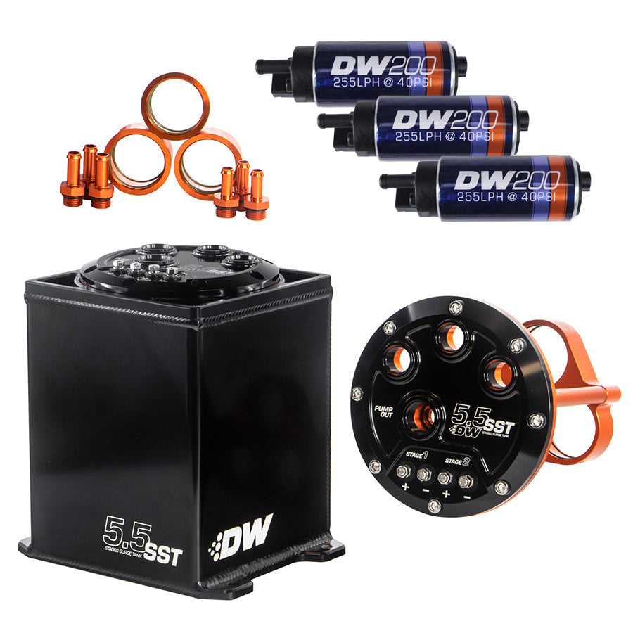 5.5L Staged Surge Tank, Universal. Includes 3 DW200 Fuel Pumps.