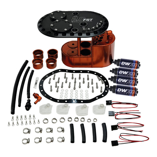 2.0L Staged Fuel Cell Surge Tank with 4 DW300 Fuel Pumps, Universal