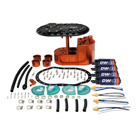 2.0L Staged Fuel Cell Surge Tank with 4 DW400 Fuel Pumps, Universal
