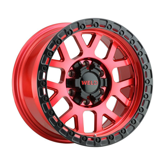 WELD Racing Ledge 6 W106 18x9 5.00" Backspace Candy Red/Satin Black Ring for 19 RAM 1500 & TRX - W10689084500 Full Set-Current of 4