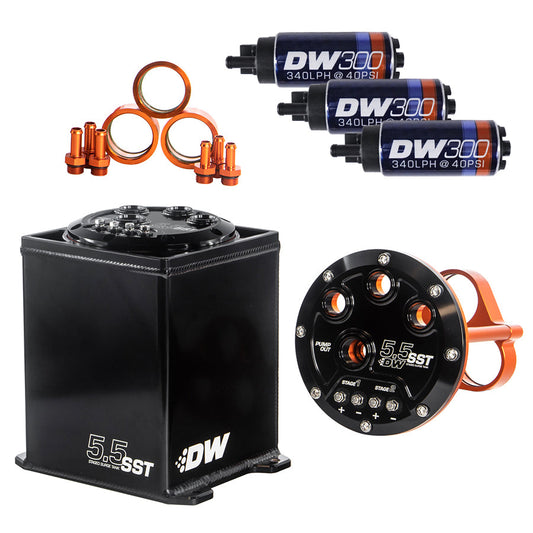 5.5L Staged Surge Tank, Universal. Includes 3 DW300 Fuel Pumps.