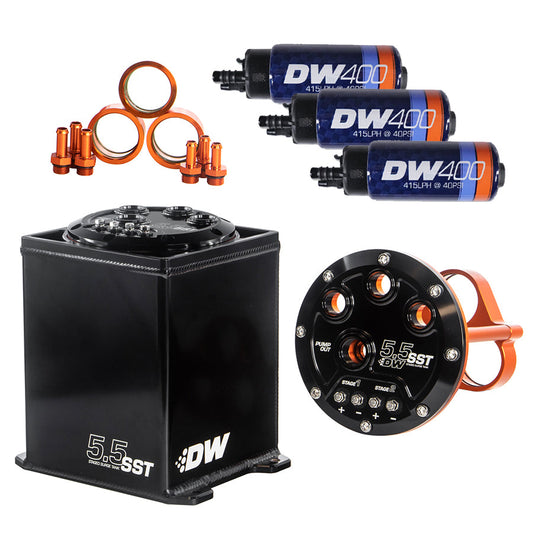 5.5L Staged Surge Tank, Universal. Includes 3 DW400 Fuel Pumps.