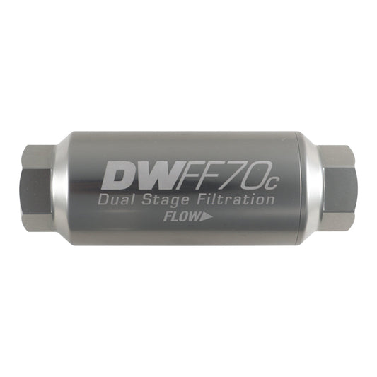 Compact in-line fuel filter element and housing kit, stainless steel 10 micron, -10AN, 70mm. Universal