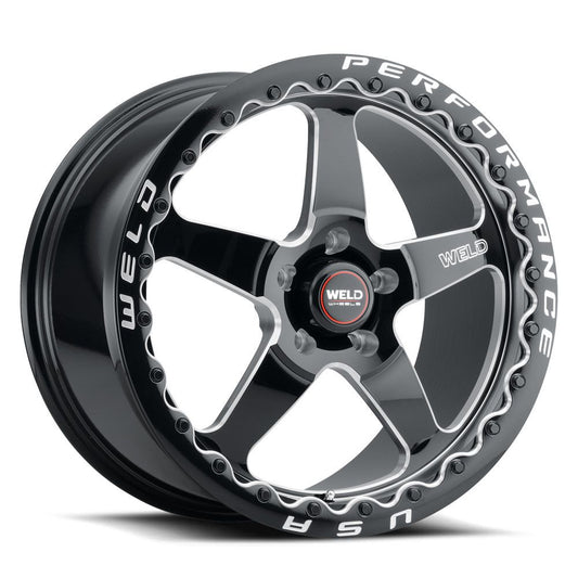 WELD Ventura 5 Beadlock Drag Gloss Black Pair of Wheels with Milled Spokes 17x11 | 5x120.65 BC (5x4.75) | +43 Offset | 7.75 Backspacing